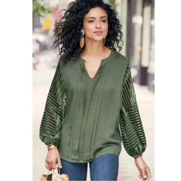 Soft Surroundings Tops - Soft Surroundings Velvet Striped Sleeve Top